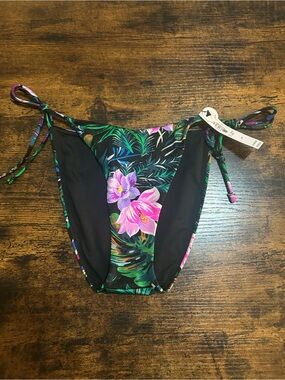 Victoria's Secret Black One-Piece with Green and Purple Floral Accents